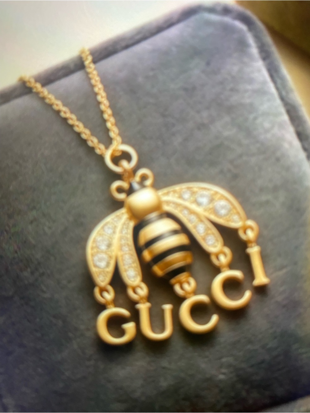 Unbranded Gold-Tone Bee Pendant Necklace with Black Stripes Upcycled